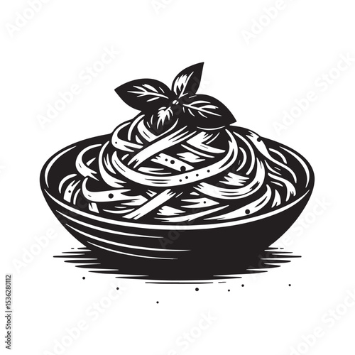 Black Fettuccine Alfredo Silhouette Vector, High Quality Illustration on White Background