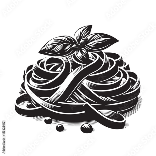 Black Fettuccine Alfredo Silhouette Vector, High Quality Illustration on White Background