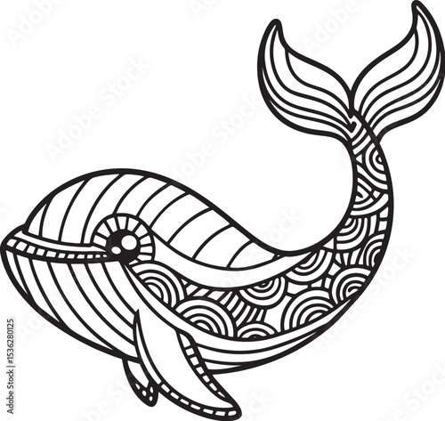Ornate Whale Coloring Page Design