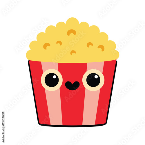 Cute Kawaii Popcorn with Butter Eyes Smiling