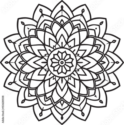 Intricate Black and White Mandala Design for Coloring Books
