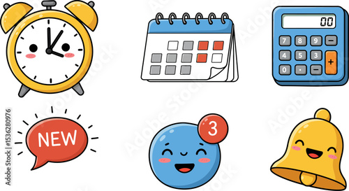 Finance and business vector calendar icon set with calculator, clock, and money symbols for web and mobile app design