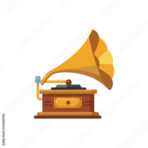Flat and Minimal Gramophone retro icon vector illustration on white background 