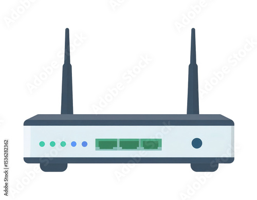 A wireless router with two antennas, indicator lights, and three Ethernet ports, designed for internet connectivity and network distribution.