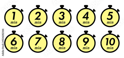 残り時間を表示するタイマー/ストップウォッチ/時計のアイコンイラストデザインセット(timer clock stopwatch 1min 2min 3min 4min 5min 6min 7min 8min 9min 10min 15min 20min 25min 30min 残り時間 シンプル アイコンイラスト ベクター 編集可能)