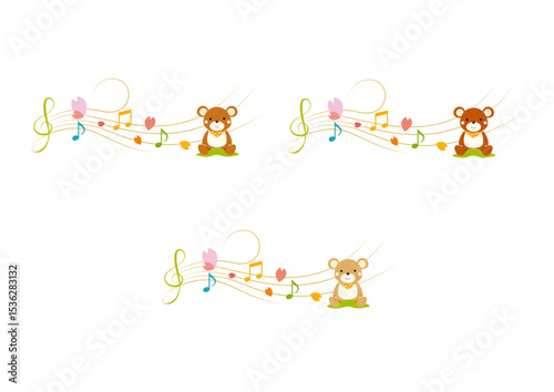 春の音符とクマのイラスト素材