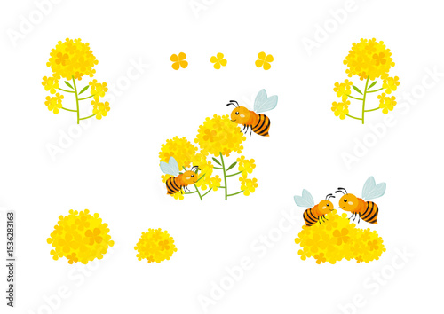 葉の花とハチのイラスト素材