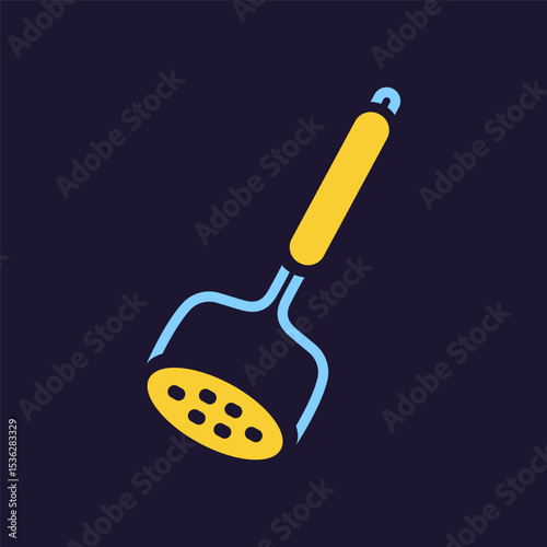 Mash crusher. Kitchenware icon. Color vector kitchen utensil and tool. Cutlery illustration