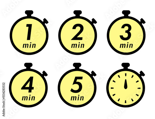 残り時間を表示するタイマー/ストップウォッチ/時計のアイコンイラストデザインセット(timer clock stopwatch 1min 2min 3min 4min 5min 6min 7min 8min 9min 10min 15min 20min 25min 30min 残り時間 シンプル アイコンイラスト ベクター 編集可能)