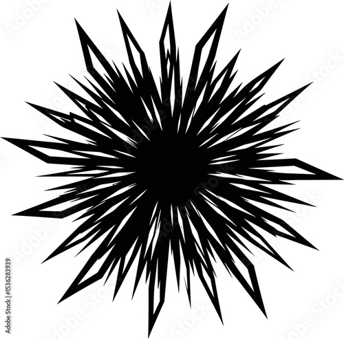A dynamic black and white abstract vector illustration of a flower bursts forth like a celebratory firework display against the dark night sky