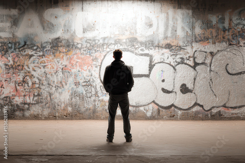 person standing in front of wall covered in bright graffiti holding poster that reads secession is liberation