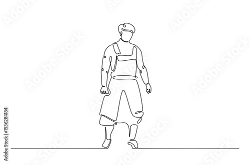 Worker in continuous one line drawing. Single line art illustration of craftman potrait. Editable vector.