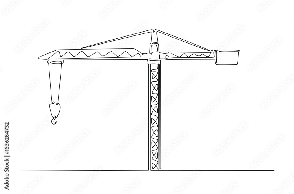Fototapeta premium Construction crane in continuous one line drawing. Single line art illustration of crane for building construction. Editable vector.
