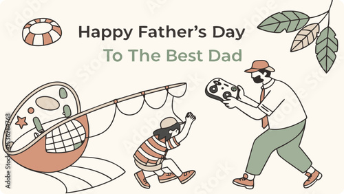 Illustration of happy fathers day to the best dad, a heartwarming illustration of a father and son enjoying a fun fishing game together