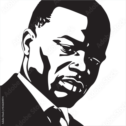 High-resolution stock photo  Vector silhouette of a dignified African man in classic black and white.  Professional quality image, suitable for commercial use; white background.