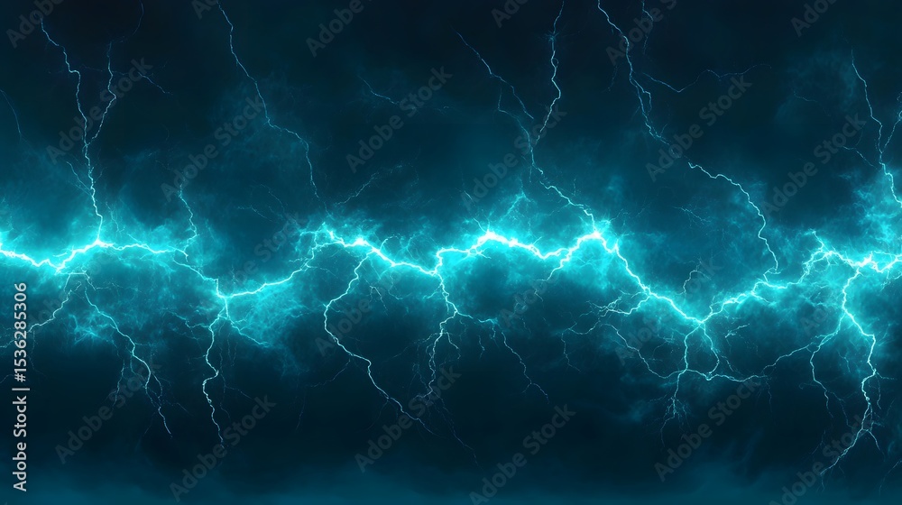 Fototapeta premium Dark sky, turquoise lightning, power scene.