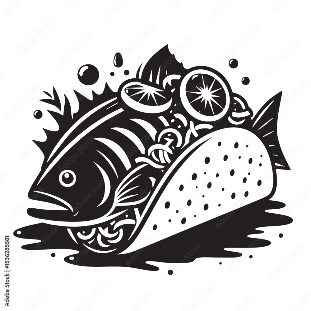 Obraz premium Black Fish Tacos Silhouette Vector, High Quality Illustration on White Background