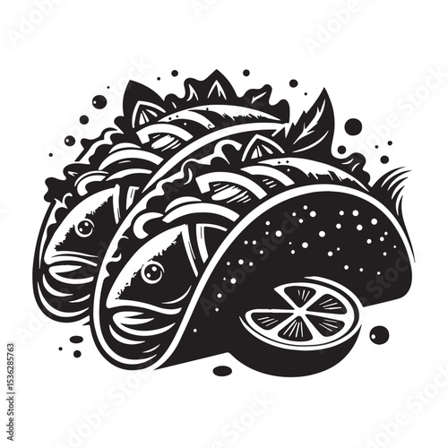 Black Fish Tacos Silhouette Vector, High Quality Illustration on White Background