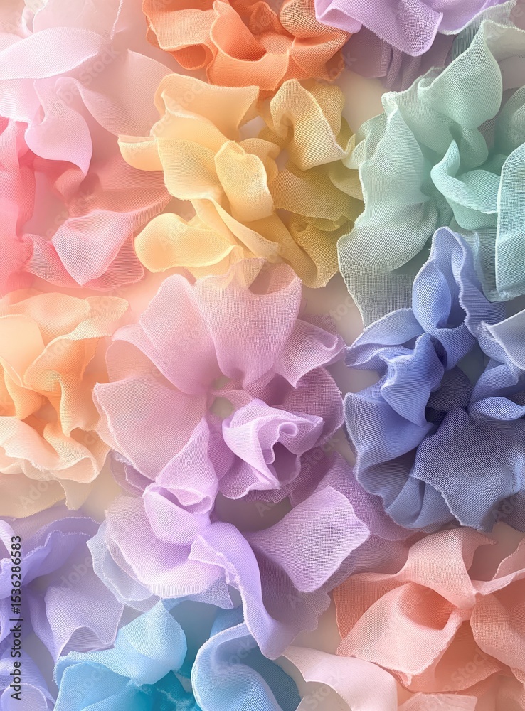 Obraz premium Colorful, layered fabric hair ties in pastel shades