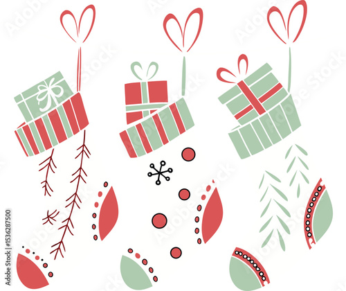 Christmas Stockings with Gifts - Festive Holiday Illustration