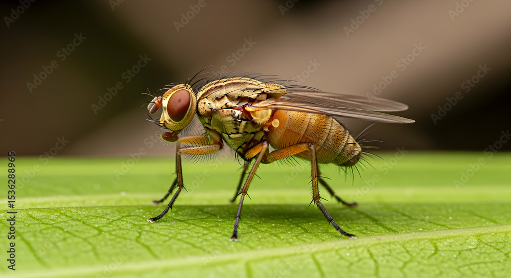 Obraz premium Fly on Leaf Macro Photo