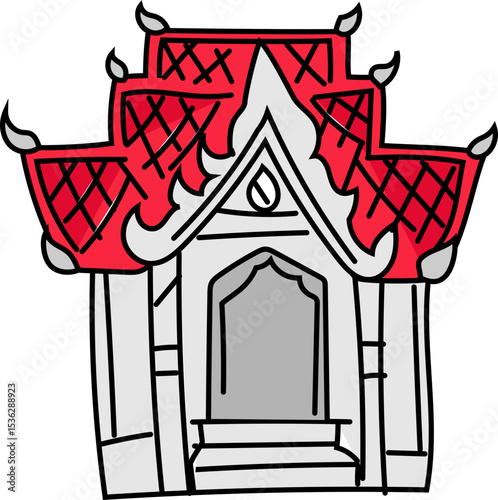 thai buddhist temple vector icon for thai culture, travel, tradition or heritage illustration collection