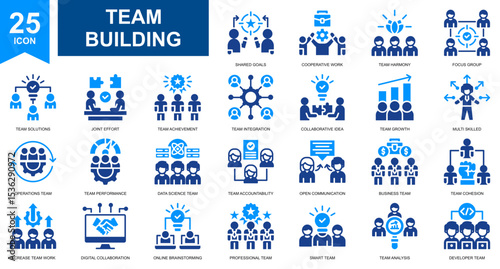 Team Building and Team Development icon set collection. Simple glyph color vector