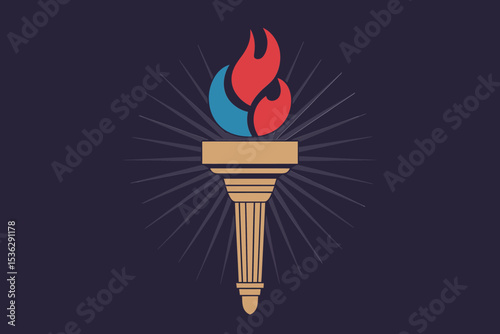 Red flame liberty torch on dark background representing dignity, power, and American freedom  
