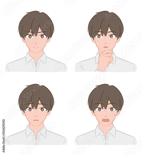 白シャツを着た男性のいろいろな表情のイラスト2