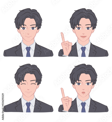 スーツを着た男性のいろいろな表情ののイラスト