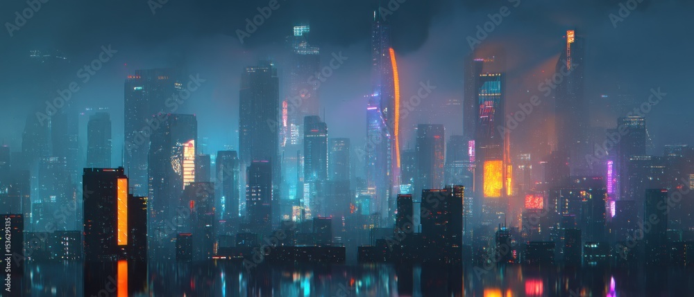 Obraz premium Futuristic city skyline at night