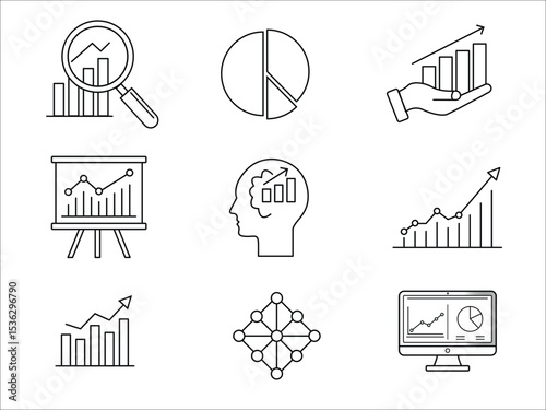 Business Growth and Data Analytics Line Icons Set - Modern Outline Style