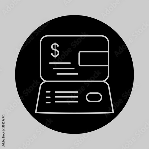 Black icon of financial check with signature and dollar fields.