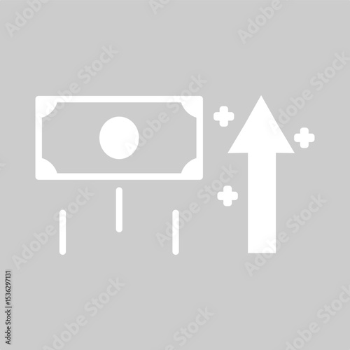 Flat icon of cash and upward arrow symbolizing income or earning.
