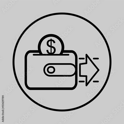 Outline style wallet and minus symbol for expense or deduction app.