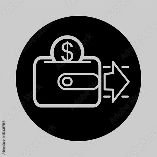 Black wallet and minus icon for financial deduction in apps.