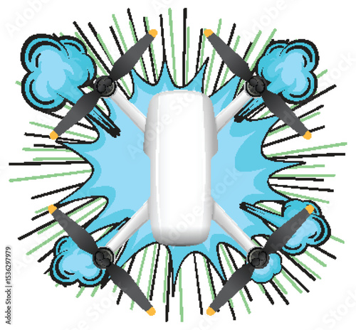 Dynamic Drone with Vibrant Comic Style Elements