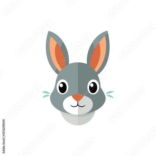 Flat and Minimal a large cute hare head vector illustration on white background