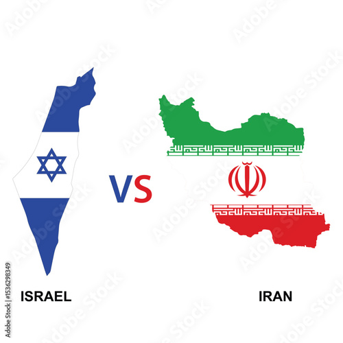 Map of Israel and Iran with flags. Vector illustration of Iran versus Israel infographic.  