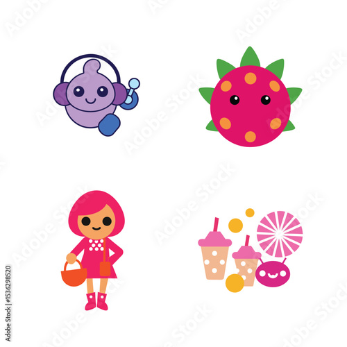 cute kawaii bubble tea vector illustration set.