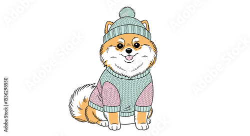 Adorable Shiba Inu Puppy in Winter Hat and Sweater A Portrait of Cuteness
