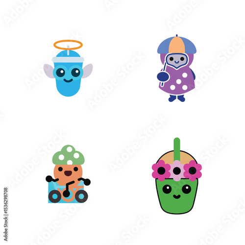 cute kawaii bubble tea vector illustration set.