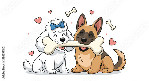 Adorable Canine Companions A Toy Poodle And A German Shepherd Playing Together Peacefully