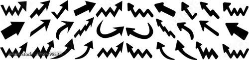 角と丸み黒矢印セット　上昇・曲線・ジグザグ	