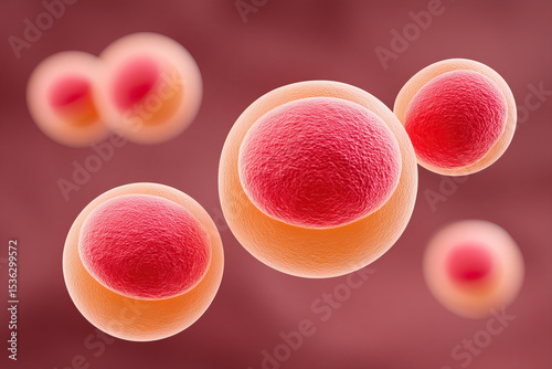 Biological cell science medical health anatomy closeup pink round structure floating background research microscopic macro abstract 3D illustration glowing isolated disease infection