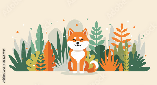 Adorable Shiba Inu in Nature Pixel Art Illustration for Peaceful Relaxation And Happiness