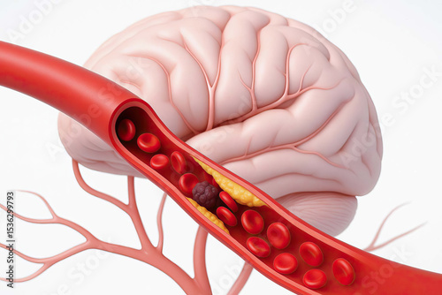Blood vessel brain artery clot cholesterol blockage stroke medical health anatomy disease risk human organ illustration red science danger problem healthcare