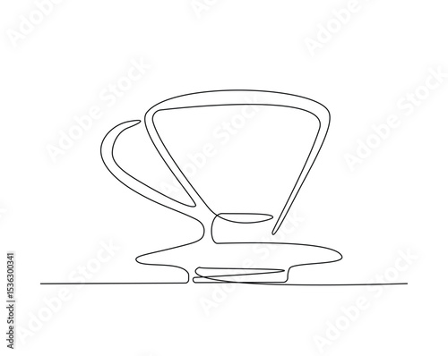 Coffee cup v60 outline drawing illustration. one continuous line drawing of v60 coffee cup.