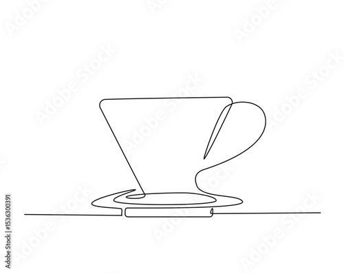 Coffee cup v60 outline drawing illustration. one continuous line drawing of v60 coffee cup.