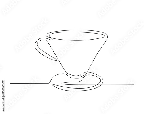 Coffee cup v60 outline drawing illustration. one continuous line drawing of v60 coffee cup.